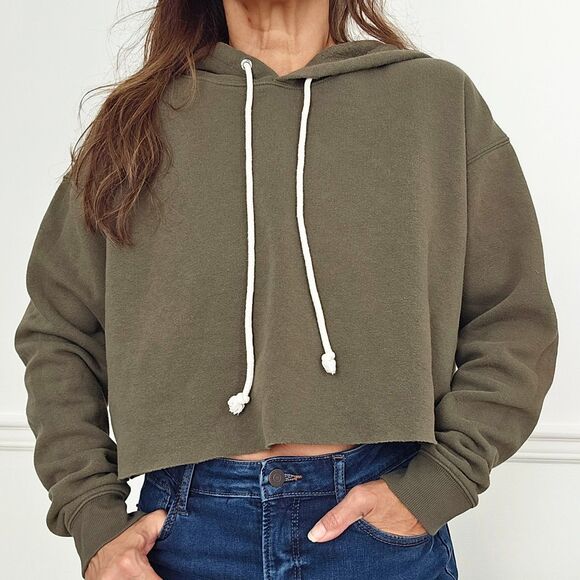 WILD FABLE Green Cropped Sweatshirt Hoodie Women's LARGE (fits S, M also) - Picture 1 of 6